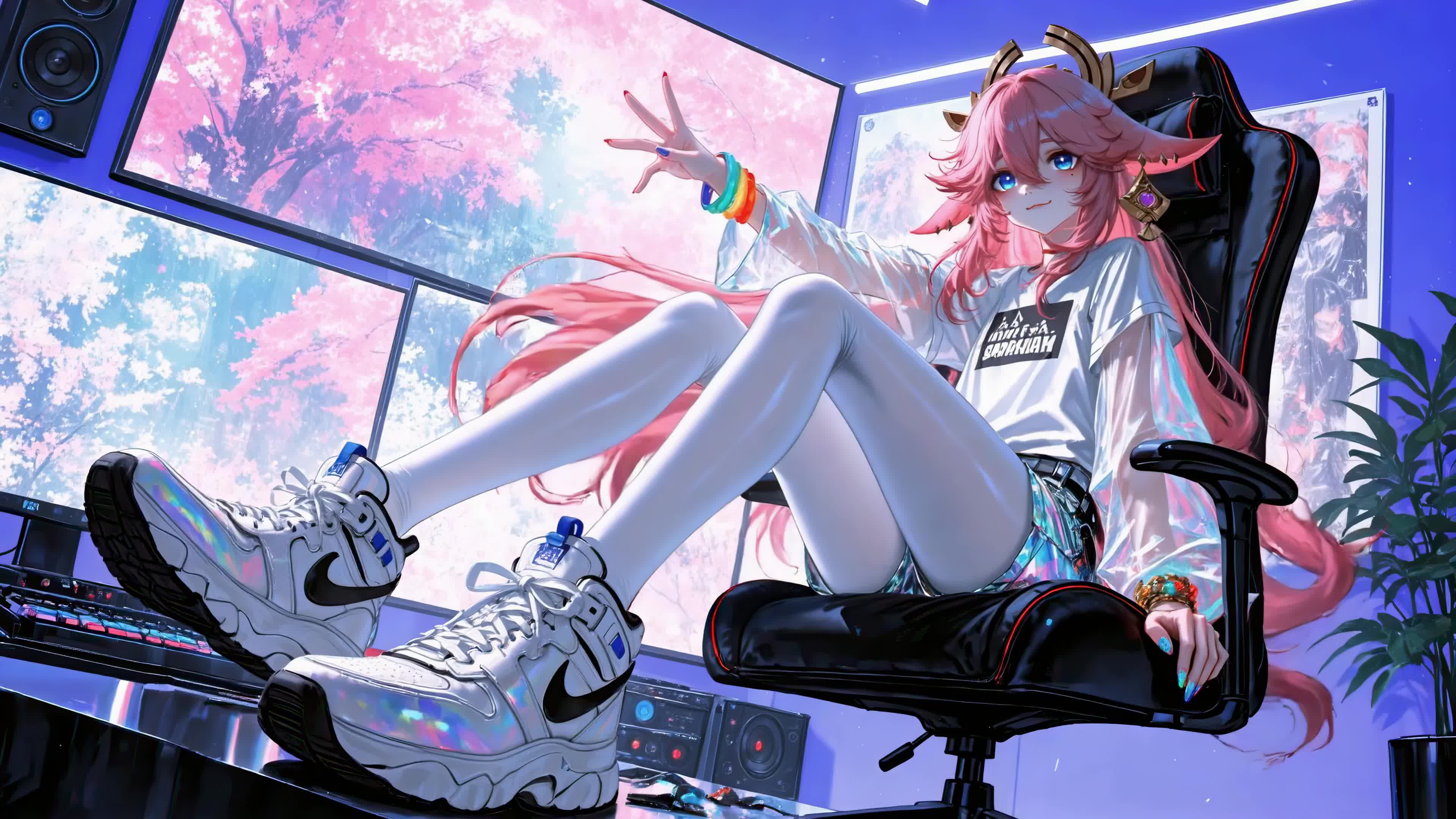 粉色长发电竞少女
