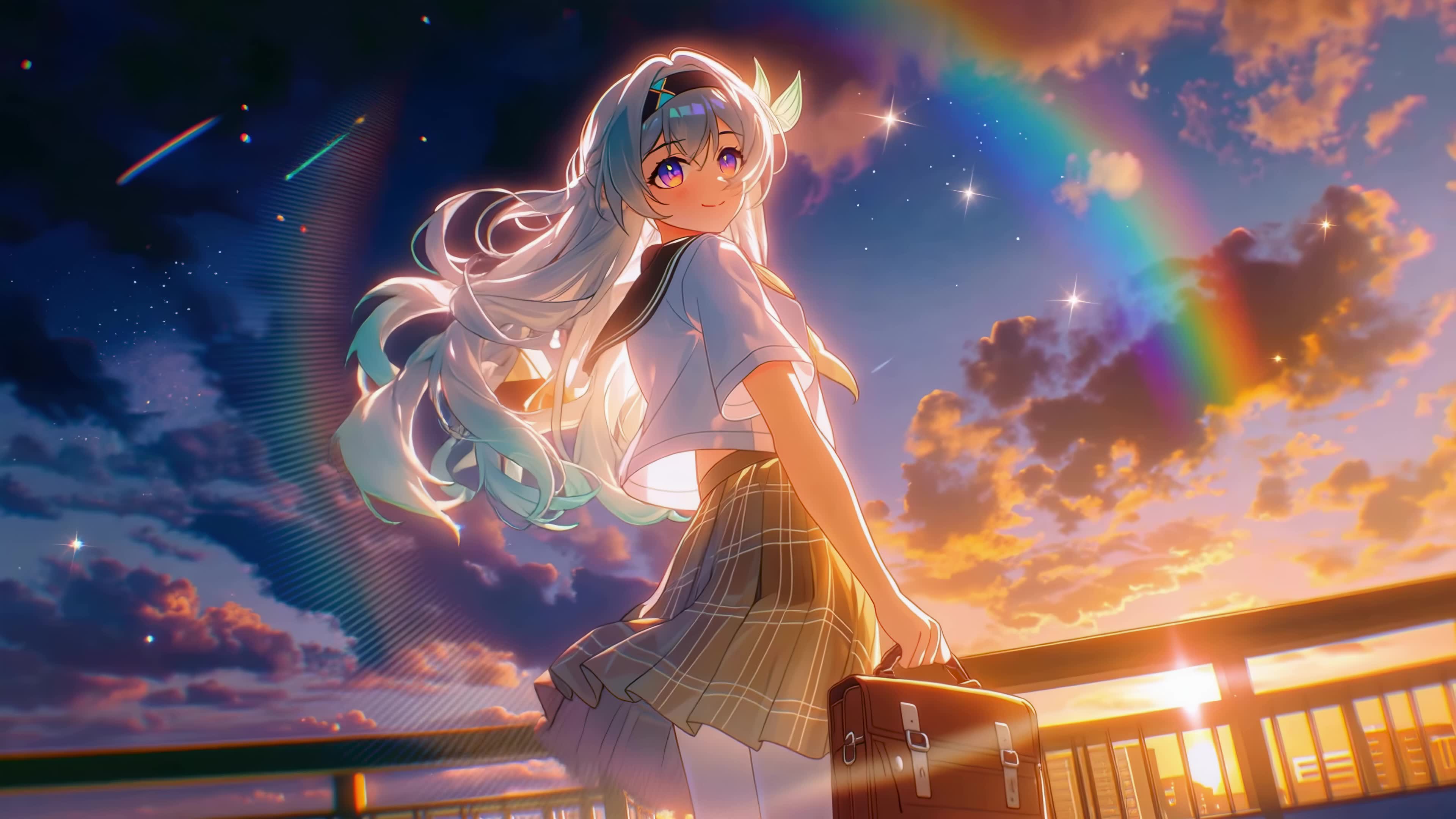 黄昏晚霞下的少女