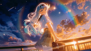 黄昏晚霞下的少女