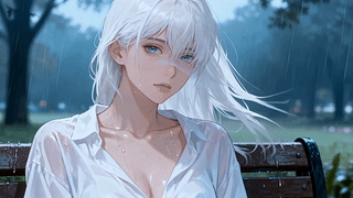 雨天公园的白发少女