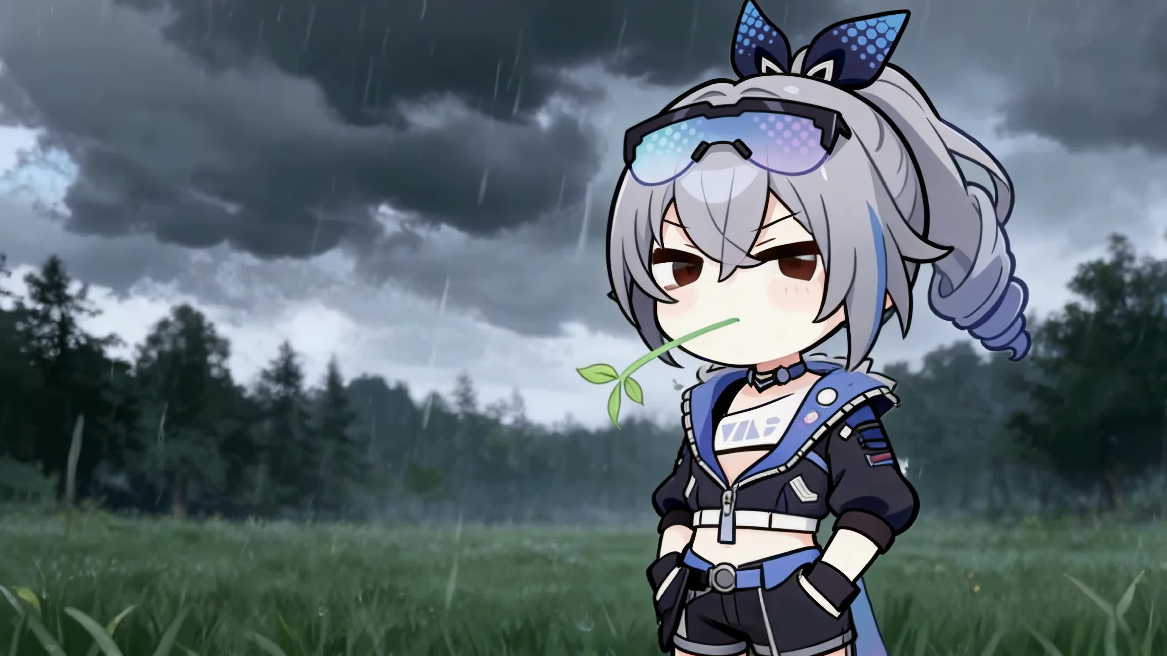 雨中草原Q版少女