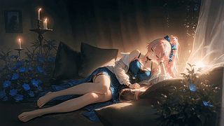 烛光下的粉发少女