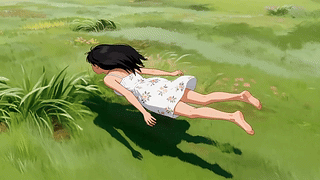 绿野清风中的少女
