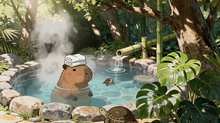 惬意泡温泉的水豚