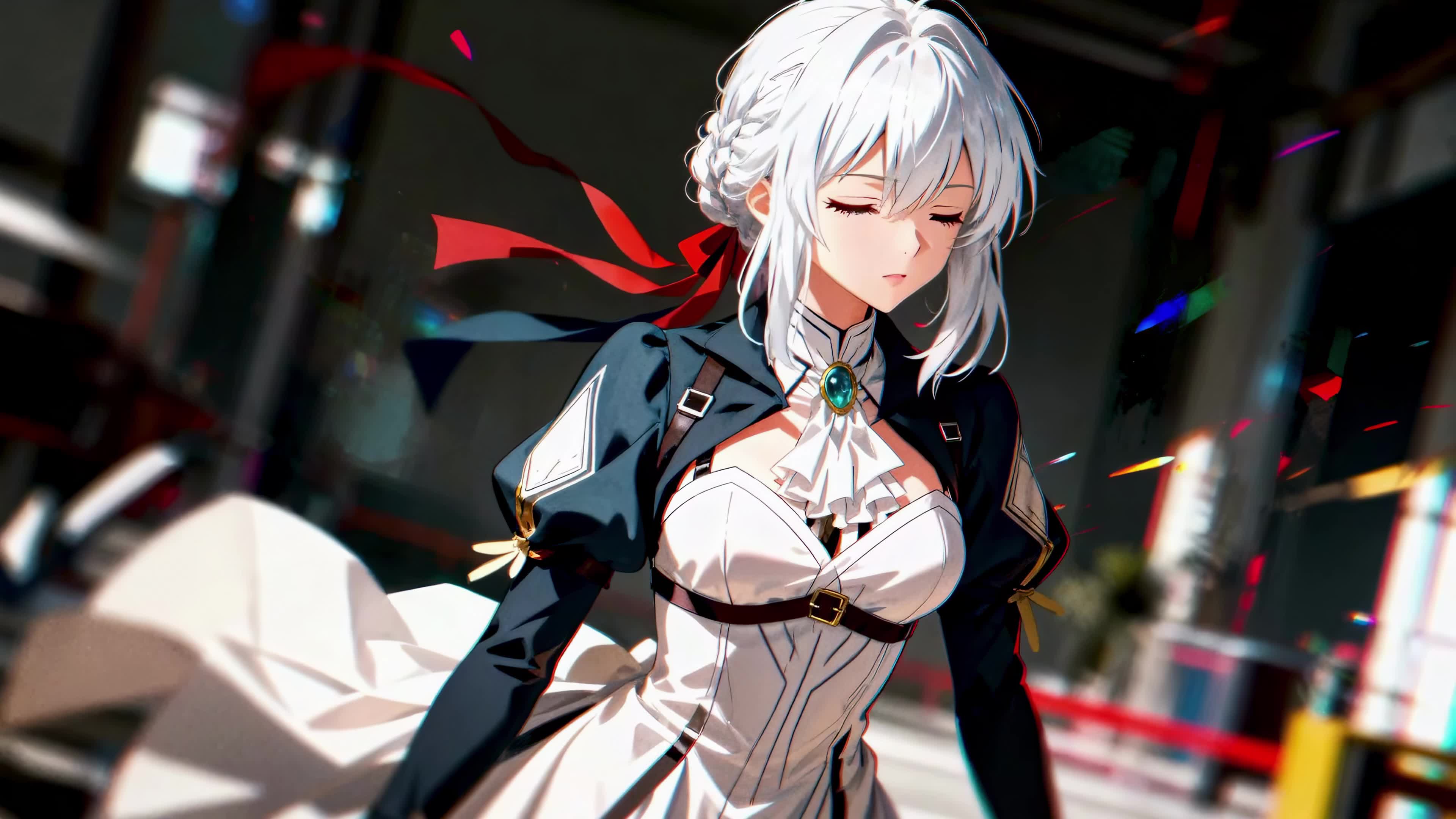 银发蓝眸优雅少女