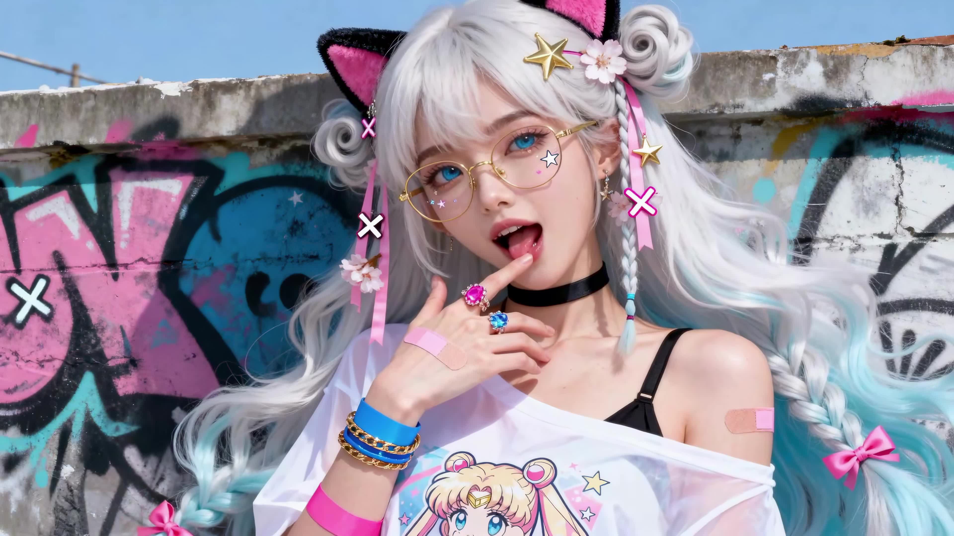 街头甜酷猫耳银发少女