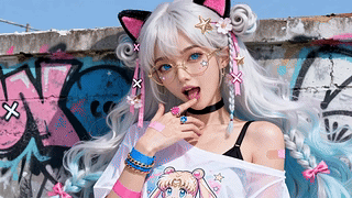 街头甜酷猫耳银发少女