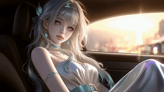 落日车厢银发少女