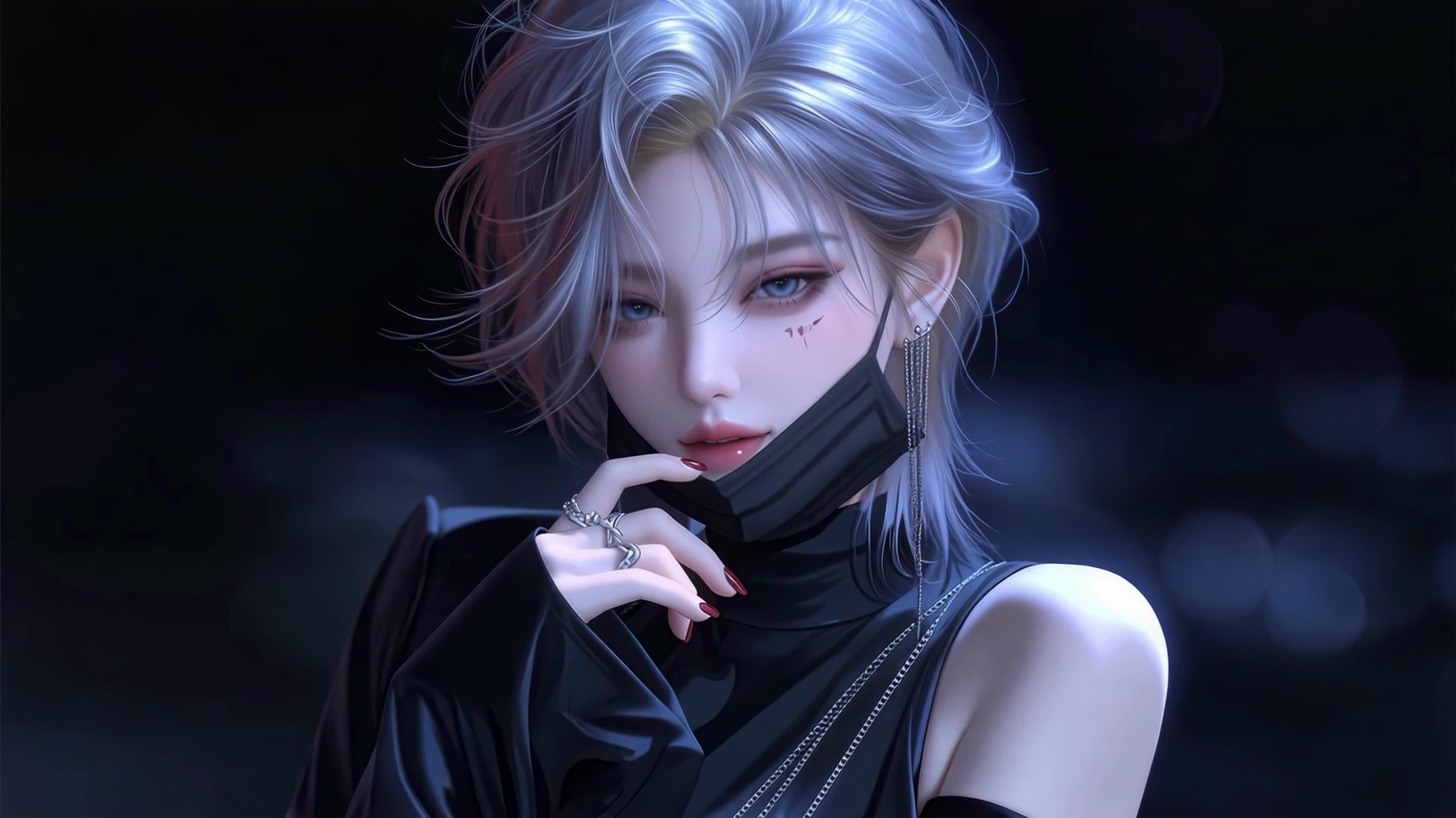 酷感冷艳银发少女