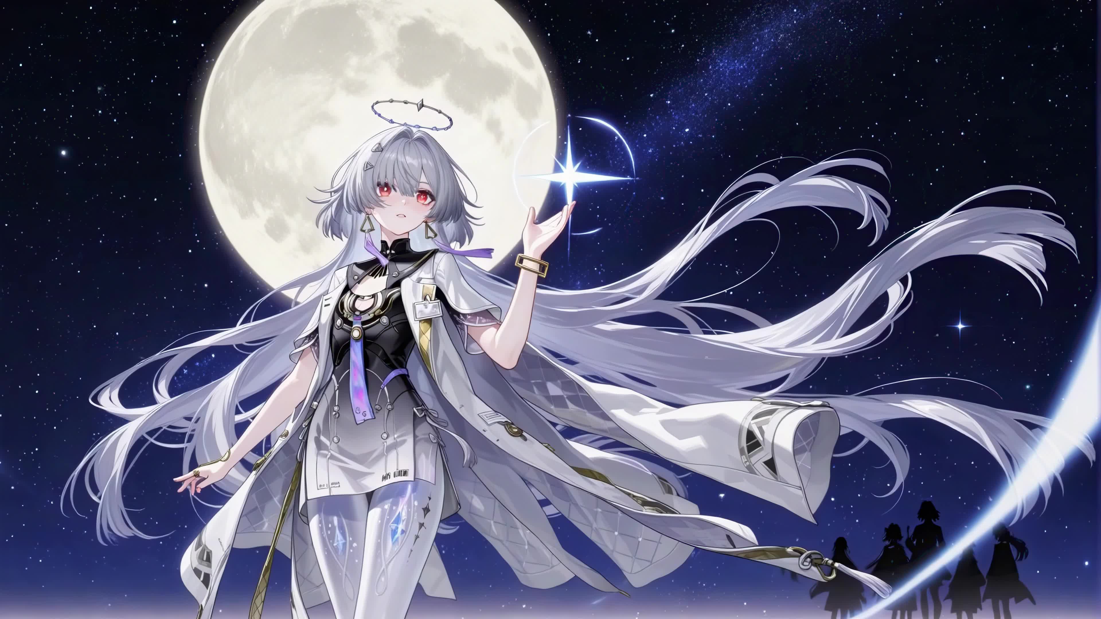 月夜捧星银发少女