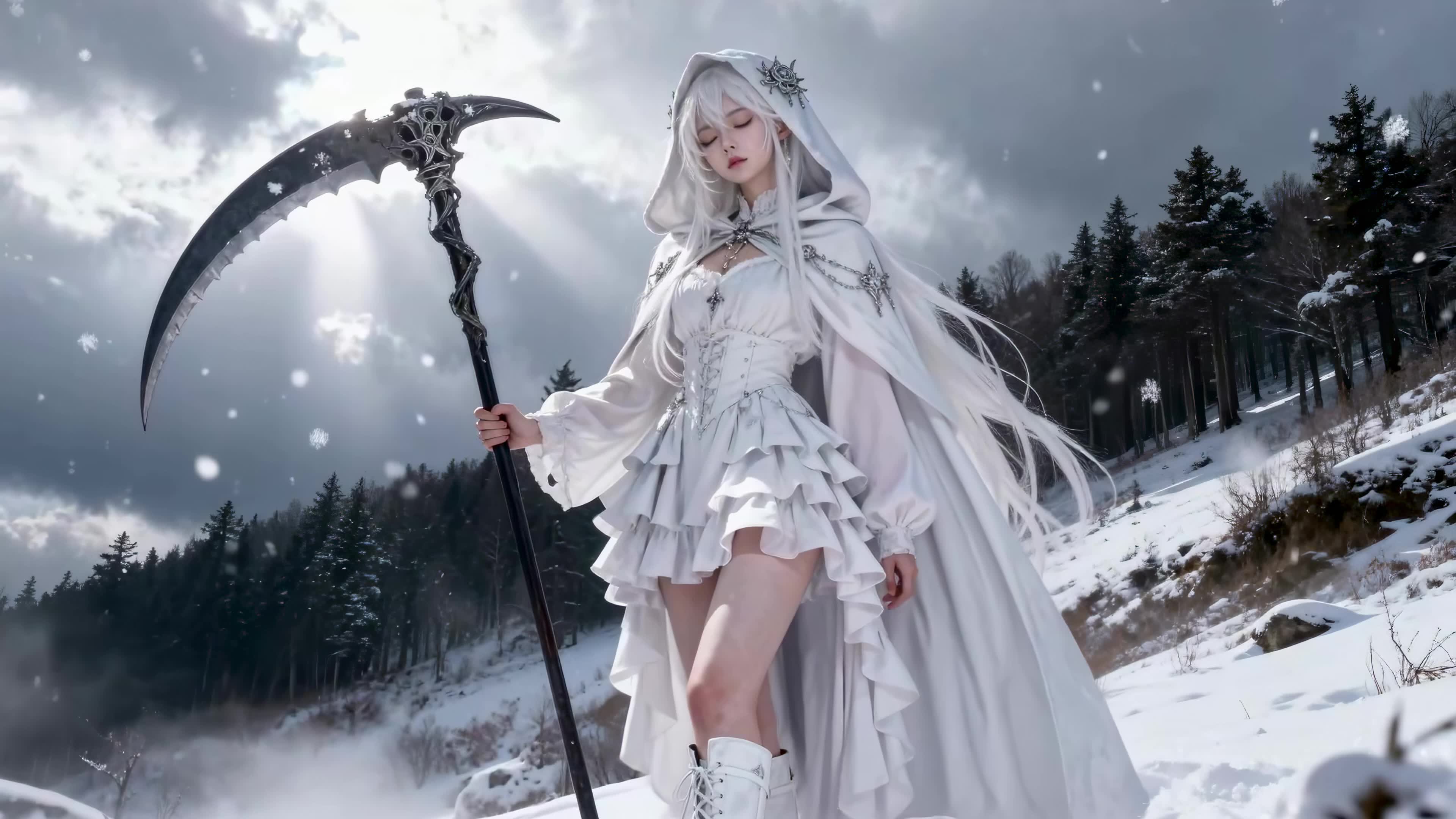 雪域白发战镰少女