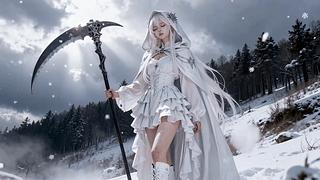 雪域白发战镰少女