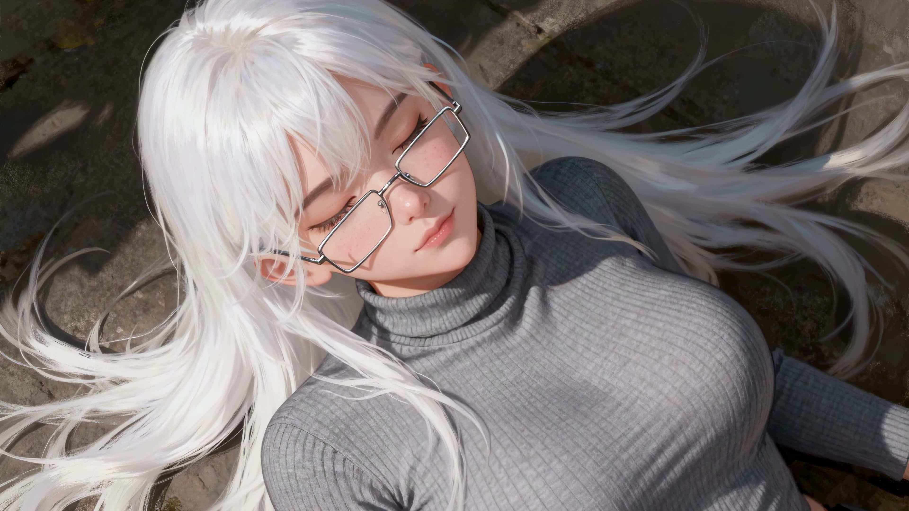 白发眼镜少女