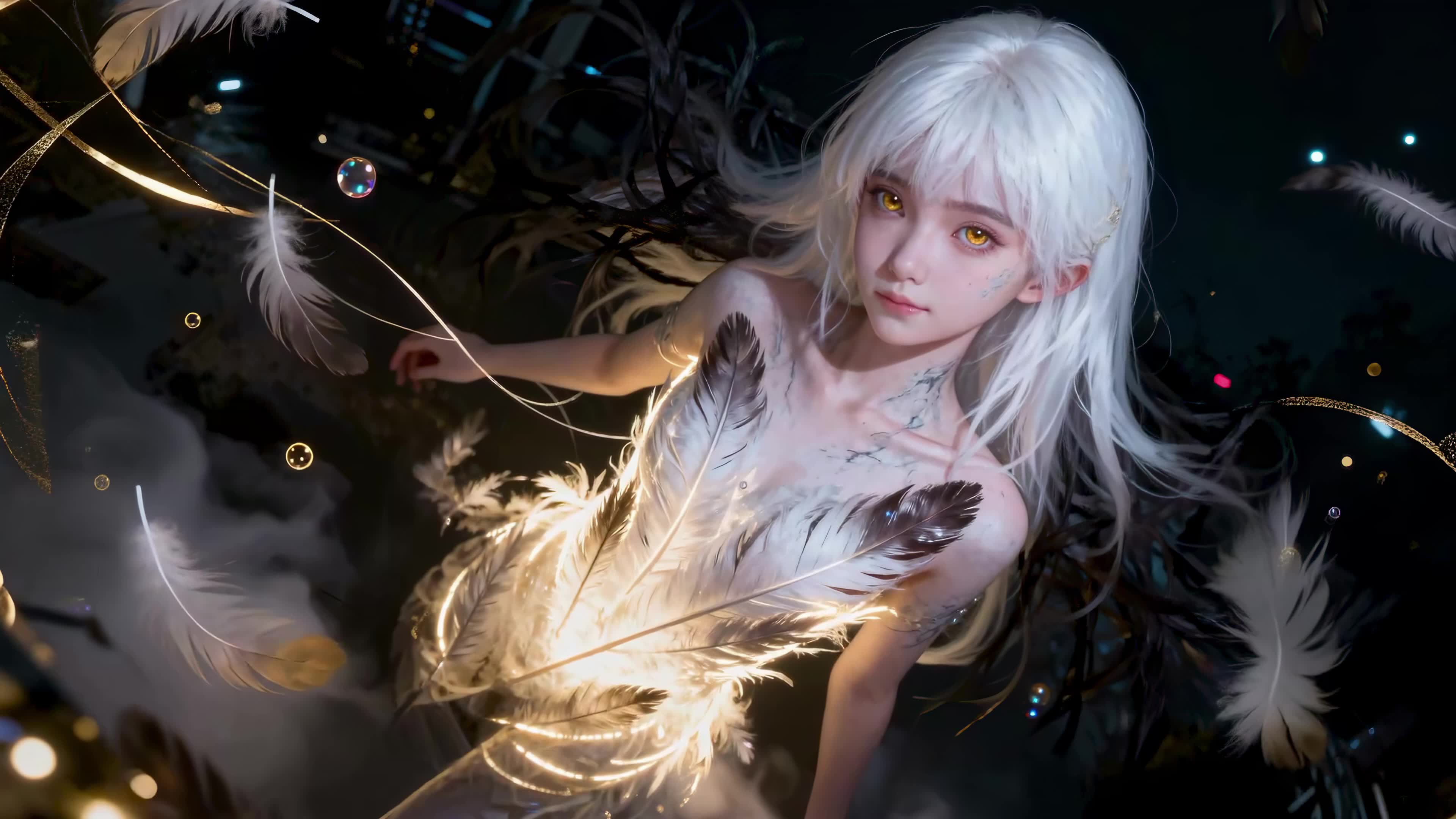 暗夜白羽银发少女