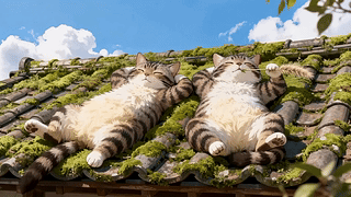 屋顶惬意晒太阳的小猫