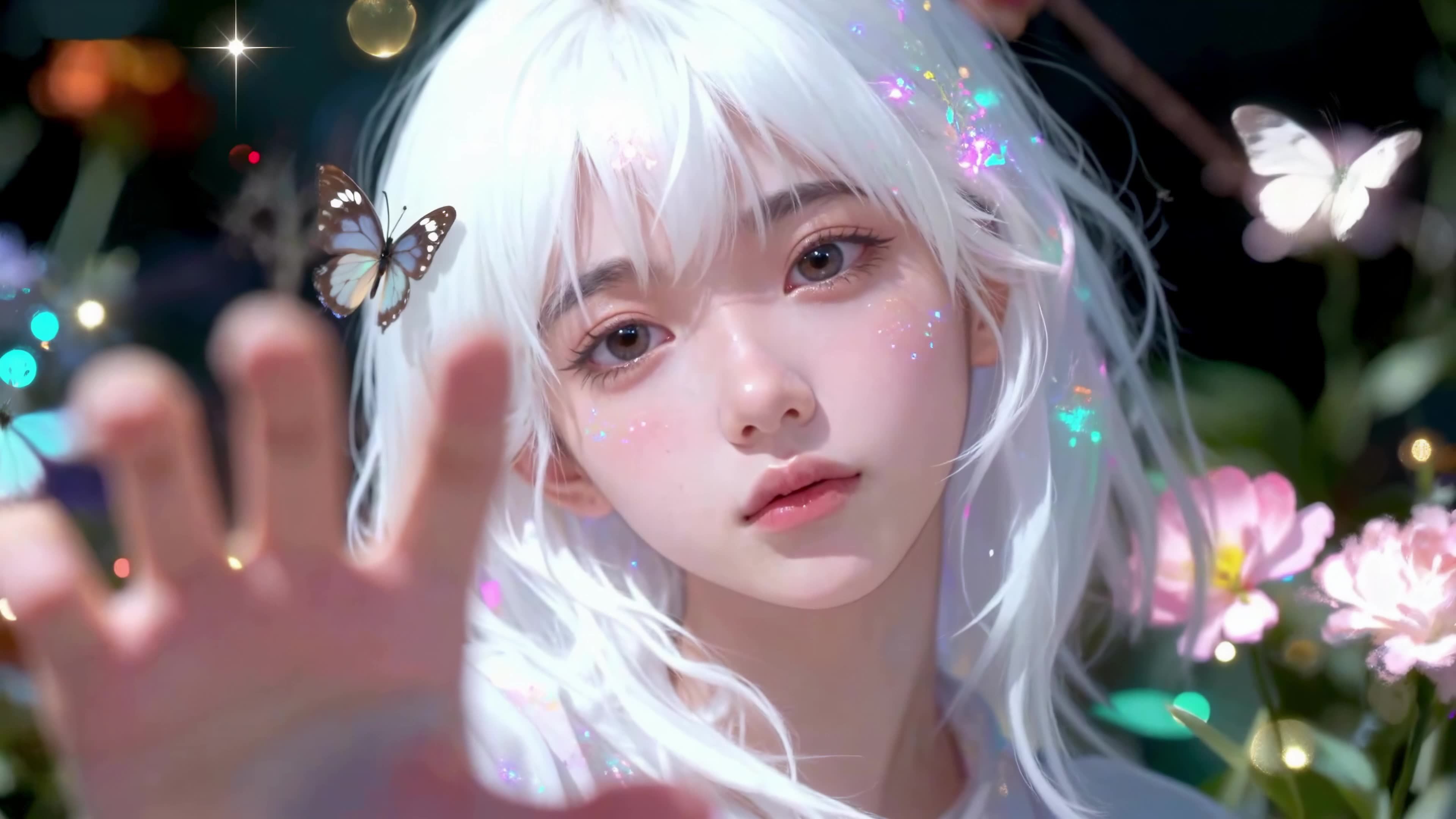 银发蝶舞少女