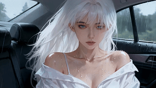 雨天车内白发少女