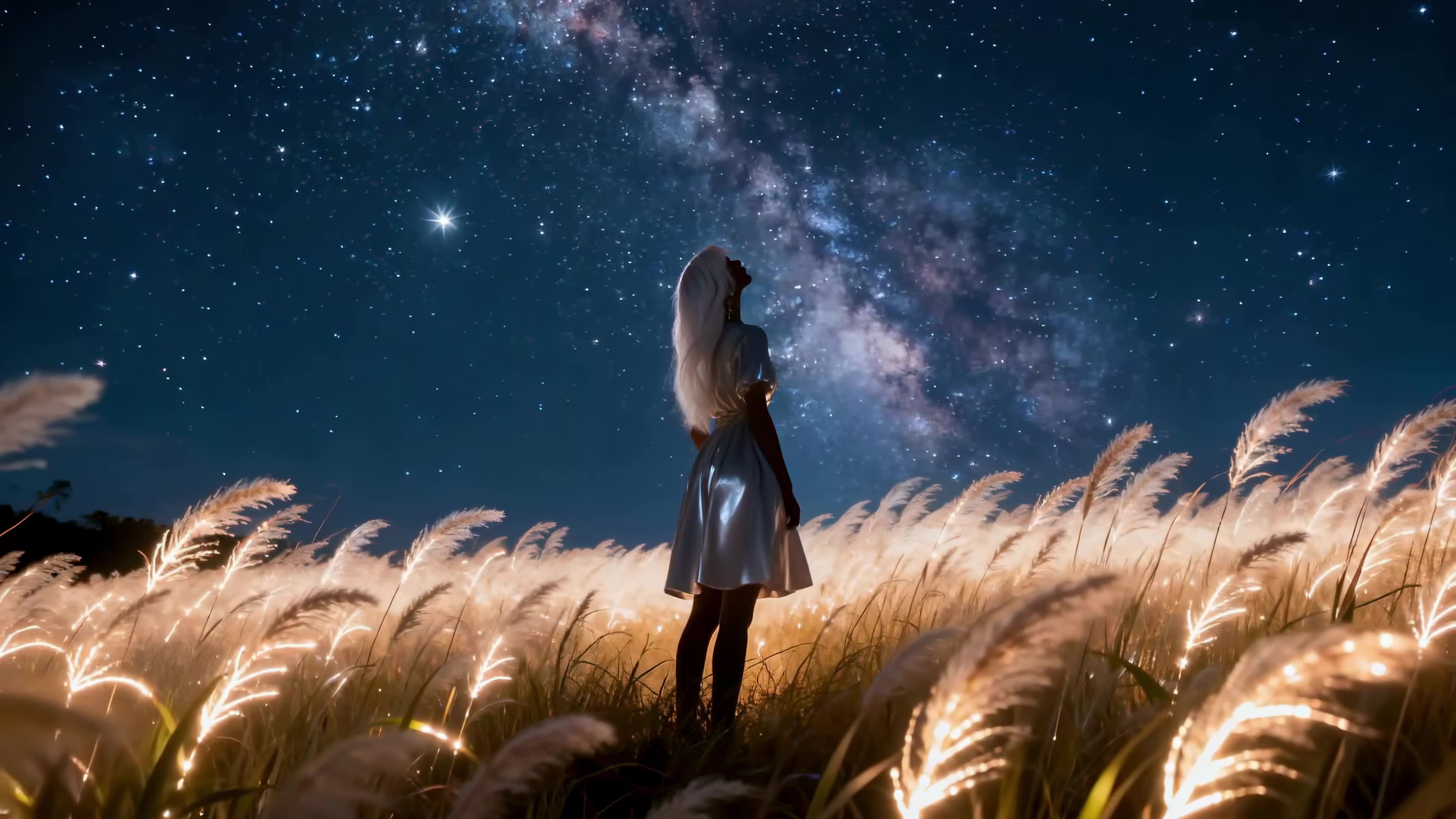 星空下的旷野少女