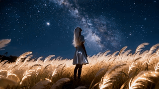 星空下的旷野少女