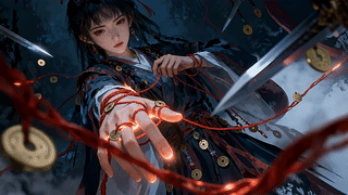 暗夜红绳剑道少女