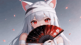 拿着扇子的猫耳美女