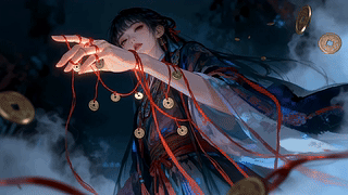 红绳铜钱古风少女