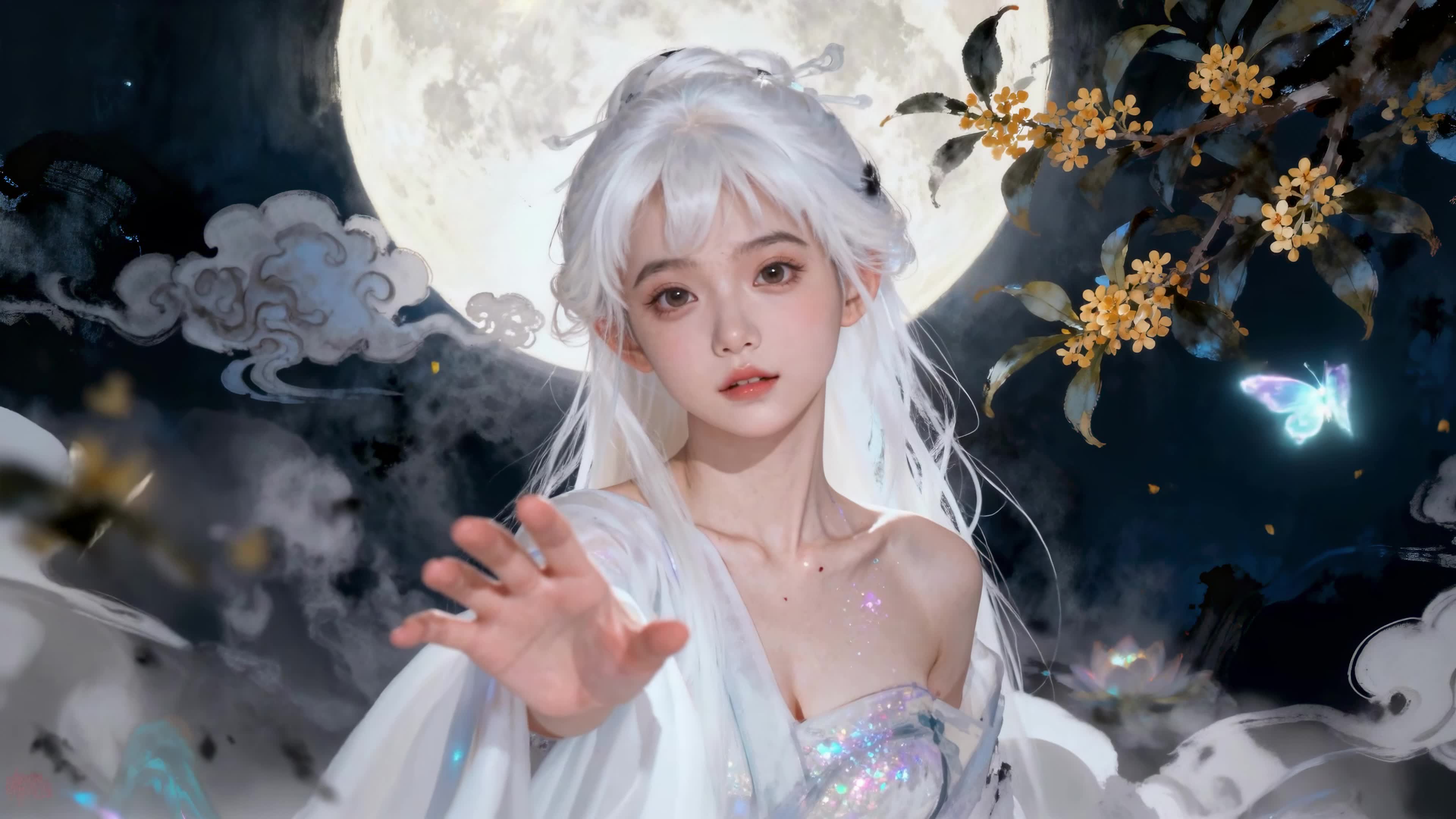 月下银发仙裙少女