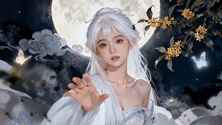 月下银发仙裙少女