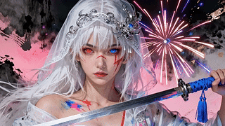 白发异瞳持剑女武士