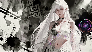 水墨白发少女