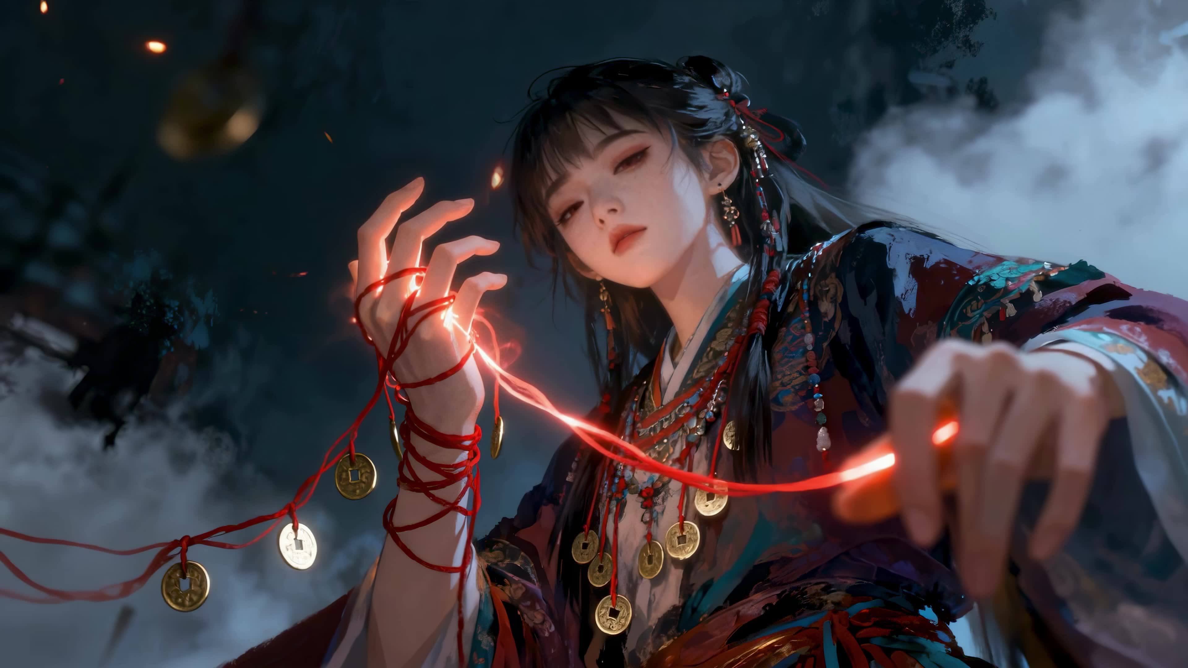 红绳铜钱国风少女
