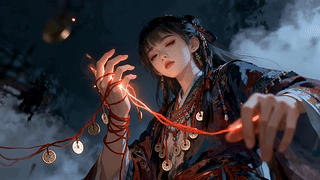 红绳铜钱国风少女