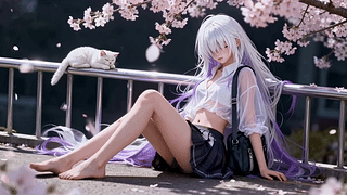 樱花下的紫白发少女