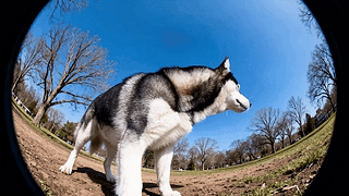蓝眼萌犬公园近距离特写