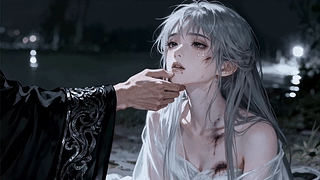夜河边负伤落泪的白发少女