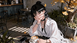 秋日咖啡馆少女