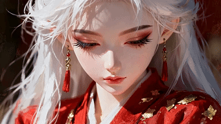 白发红衣古风美人