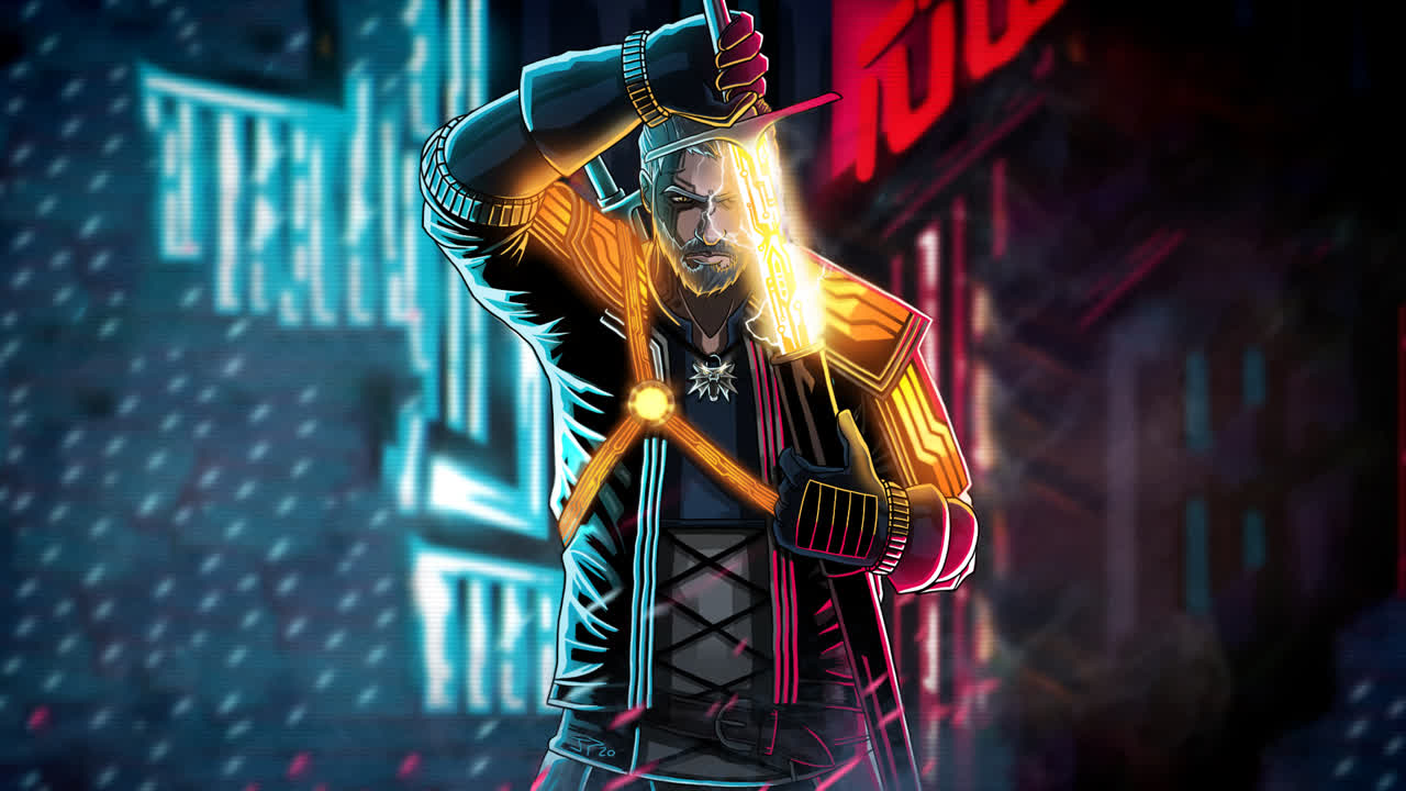 Geralt Of Rivia Neon - 巫师 赛博朋克 [4K]