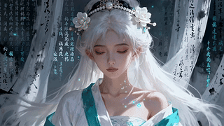 水墨古风白发美人
