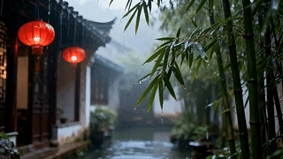 烟雨江南庭院竹韵