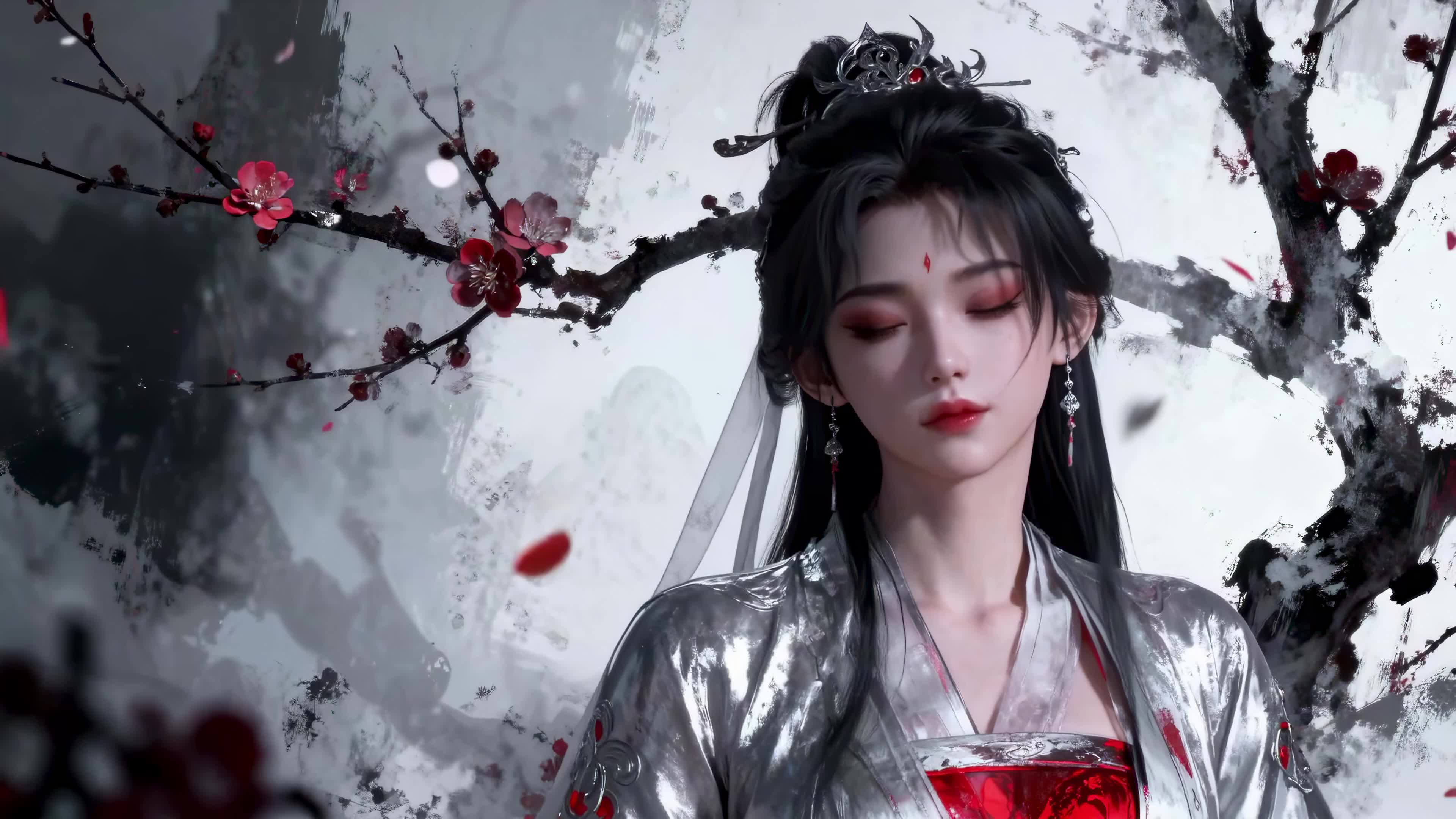 水墨红梅古风美人