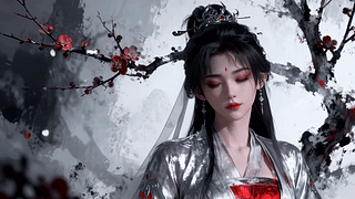 水墨红梅古风美人