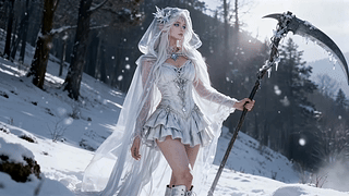 冰雪林间的银发少女