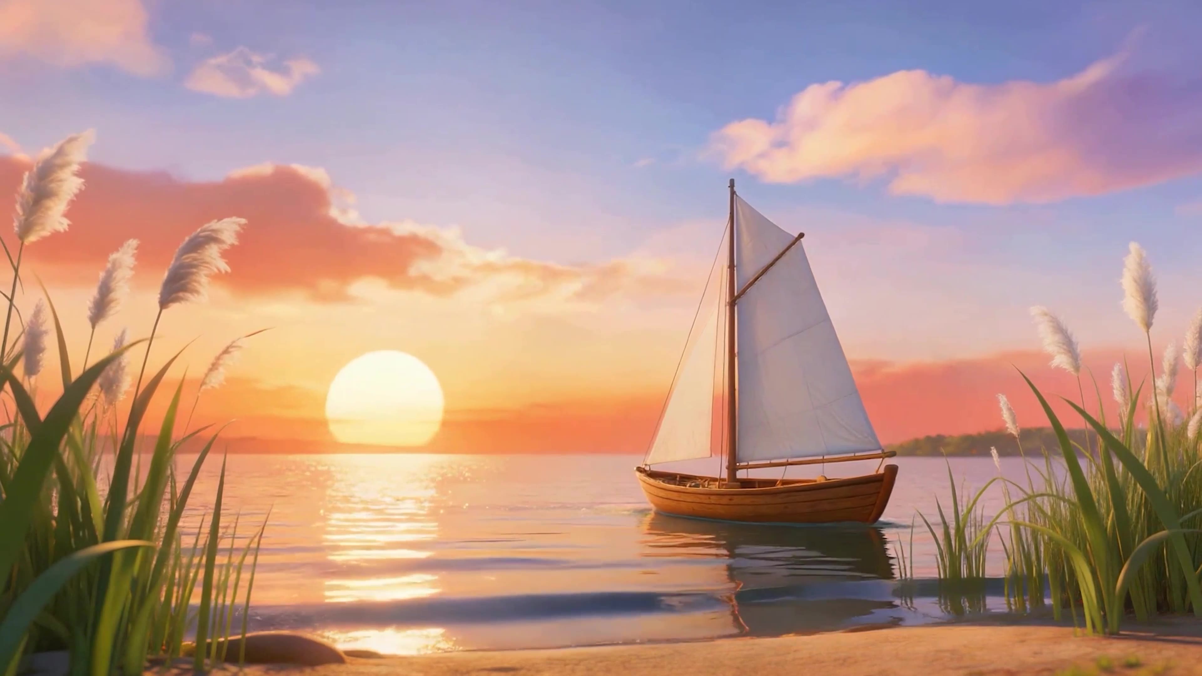夕阳海景小船