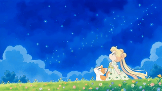 星空下少女与猫咪
