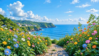 滨海花径晴空美景