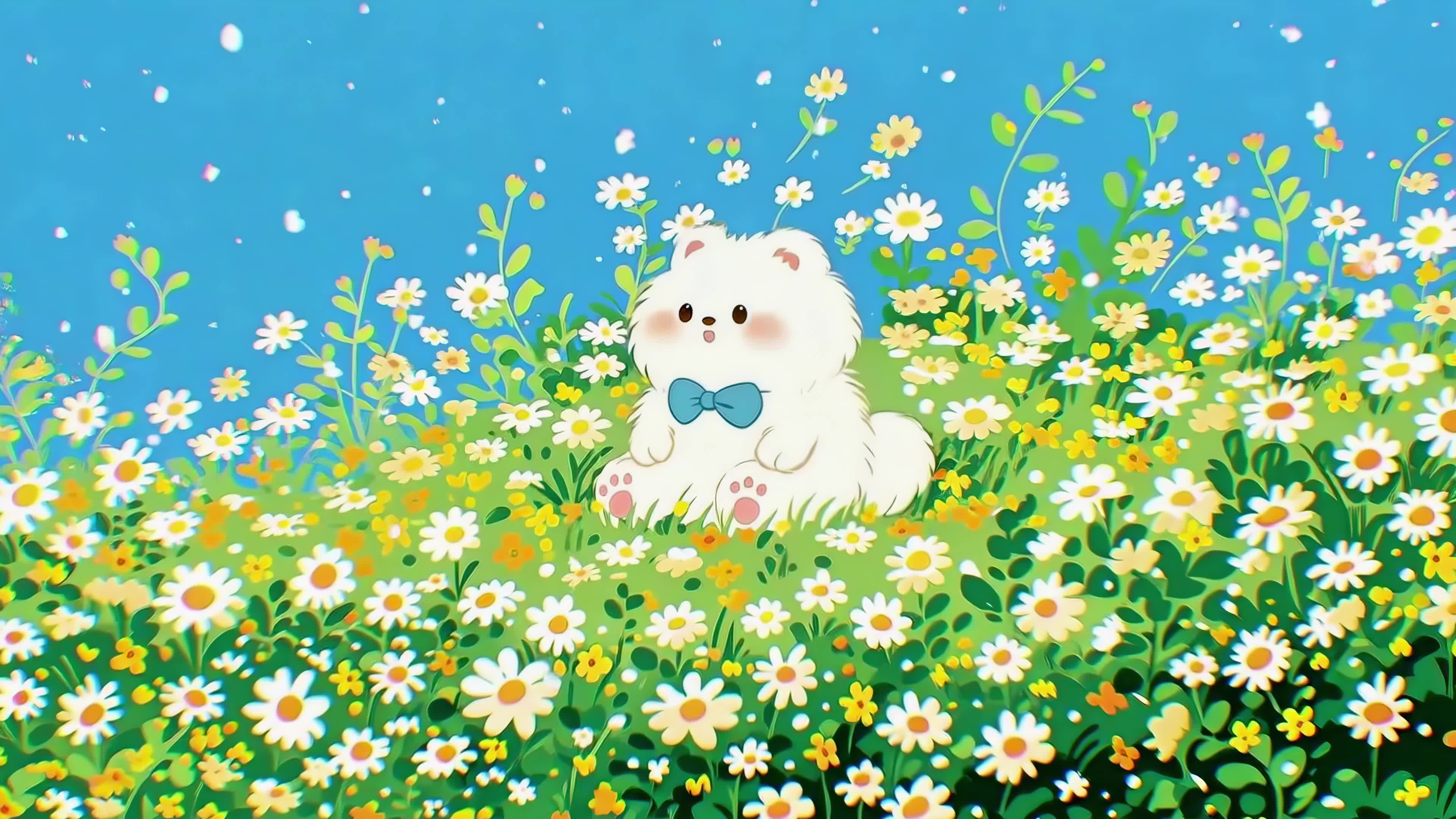 花野中的软萌小白熊