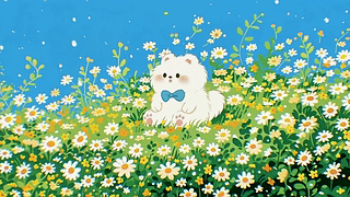 花野中的软萌小白熊