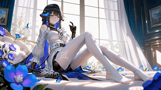 窗边蓝蝶少女