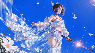 晴空花野蝶舞少女